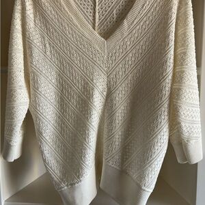 White House Black Market white V-Neck knit Sweater